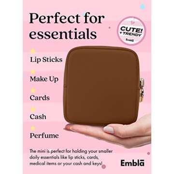 Embla Makeup Bag Travel Cosmetics Pouch and Toiletry Bag, Nylon Zipper Pouch Purse, Cute Make Up Organizer Storage Tote for Women Girls, Waterproof Travel Skincare Case, Small Makeup Bags, Chocolate