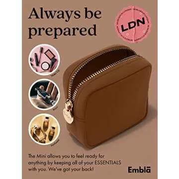Embla Makeup Bag Travel Cosmetics Pouch and Toiletry Bag, Nylon Zipper Pouch Purse, Cute Make Up Organizer Storage Tote for Women Girls, Waterproof Travel Skincare Case, Small Makeup Bags, Chocolate
