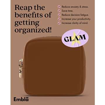 Embla Makeup Bag Travel Cosmetics Pouch and Toiletry Bag, Nylon Zipper Pouch Purse, Cute Make Up Organizer Storage Tote for Women Girls, Waterproof Travel Skincare Case, Small Makeup Bags, Chocolate