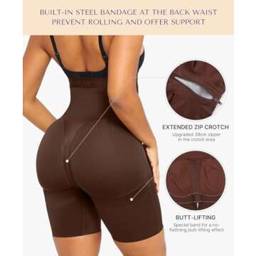 SHAPELLX Butt Lifting Shapewear Body Shaper Tummy Control Butt Lifter High Waisted Body Shaper Shorts Shapewear for Women Tummy Control Slip Shorts Higher Power Shorts (Brown, Large)