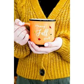 Pearhead Happy Fall Y'all Mug, Autumn Coffee Mug, Home Dećor Accessories, Orange, 15oz, Fall Kitchen Decorations, Holiday Tea or Coffee Mug