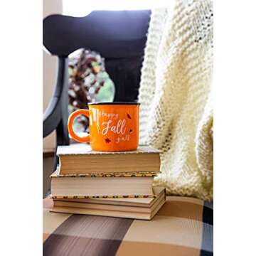 Pearhead Happy Fall Y'all Mug, Autumn Coffee Mug, Home Dećor Accessories, Orange, 15oz, Fall Kitchen Decorations, Holiday Tea or Coffee Mug