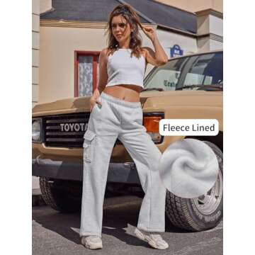 Women Fleece Cargo Sweatpants High Waisted Casual Baggy Joggers Pants(Light Grey, X-Large)