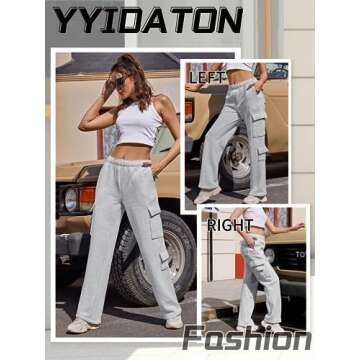 Women Fleece Cargo Sweatpants High Waisted Casual Baggy Joggers Pants(Light Grey, X-Large)