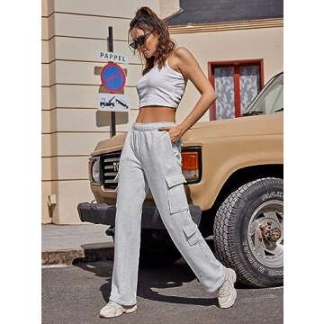 Women Fleece Cargo Sweatpants High Waisted Casual Baggy Joggers Pants(Light Grey, X-Large)