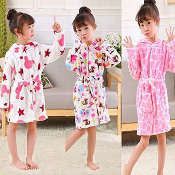 Girls Bathrobes, Plush Soft Coral Fleece Animal Print Hooded Sleepwear for Kids（ Owl, 2T)