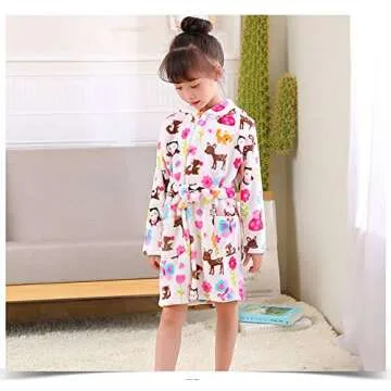 Girls Bathrobes, Plush Soft Coral Fleece Animal Print Hooded Sleepwear for Kids（ Owl, 2T)