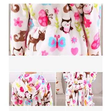 Girls Bathrobes, Plush Soft Coral Fleece Animal Print Hooded Sleepwear for Kids（ Owl, 2T)