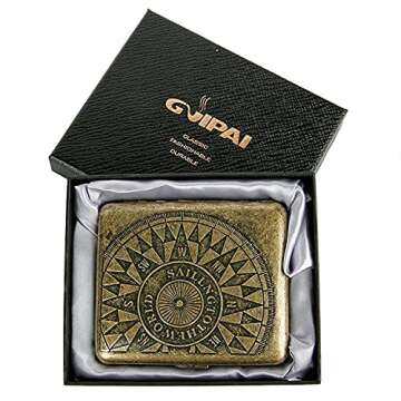 Scimi Metal Cigarette Case Box - Double Sided Spring Clip Open Pocket Retro Metal Case Box for 20 Cigarettes (Compass)
