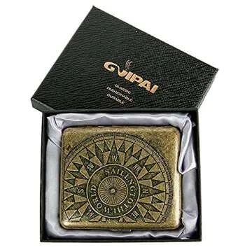 Scimi Metal Cigarette Case Box - Double Sided Spring Clip Open Pocket Retro Metal Case Box for 20 Cigarettes (Compass)