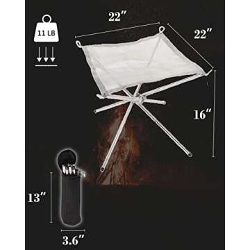 Portable Outdoor Fire Pit 22 Inch - Portable Fire Pit Collapsing Stainless Steel Mesh Fireplace Foldable - Camping Gear for Patio, Backyard and Garden add 5 Pack Roasting Sticks