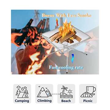 Portable Outdoor Fire Pit 22 Inch - Portable Fire Pit Collapsing Stainless Steel Mesh Fireplace Foldable - Camping Gear for Patio, Backyard and Garden add 5 Pack Roasting Sticks