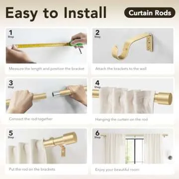 IFELS Heavy Duty Curtain Rods for Windows 48 to 84 Inch, 1 Inch Gold Curtain Rods for Outdoor, Farmhouse, Bedroom, Adjustable Easy Install