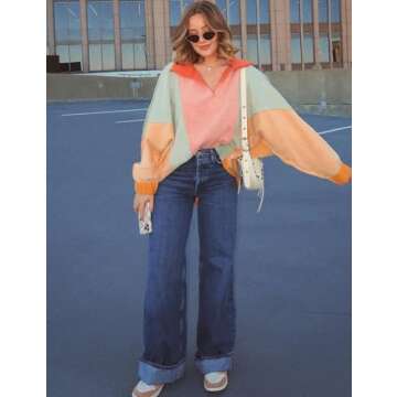 Trendy Yimoon Women Colorblock Sweatshirt for Comfort