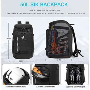 XIANFENGNIAO Ski Boot Bag,50L Waterproof Skiing Boot Travel Backpack for Snowboard Boots, Ski Helmet...