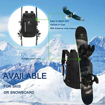 XIANFENGNIAO Ski Boot Bag,50L Waterproof Skiing Boot Travel Backpack for Snowboard Boots, Ski Helmet, Goggles, Gloves, Skis, Snowboard & Accessories for Men,Women and Youth (Black)