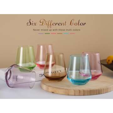 Elegant Stemless Colored Wine Glasses - Set of 6