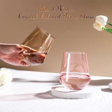 Elegant Stemless Colored Wine Glasses - Set of 6