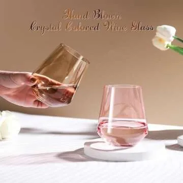 Elegant Stemless Colored Wine Glasses - Set of 6