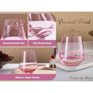 Elegant Stemless Colored Wine Glasses - Set of 6