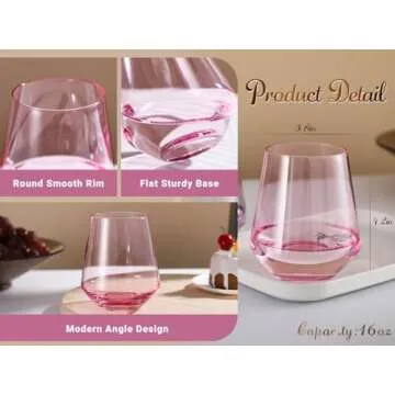 Elegant Stemless Colored Wine Glasses - Set of 6
