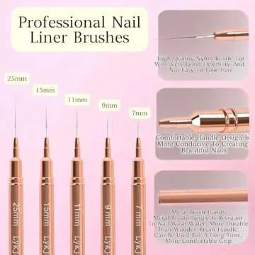 Top Quality 5pcs Nail Art Liner Brushes for Creative Design