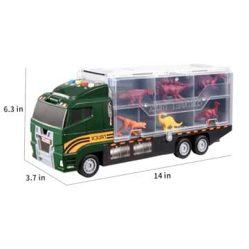 SNAEN 39 in 1 Dinosaur Toy Truck for Kids 3-7 with Play Mat, Dinosaur Transport Carrier Vehicle with Light and Sound, Toy for Toddler 3 4 5 6 Years Boys Includes Dinosaur Figures, Eggs and Trees