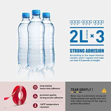 VERSAF Double Sided Tape Heavy Duty - 1/2" 10' Acrylic Strong Adhesive Removable Double Sided Mounti...