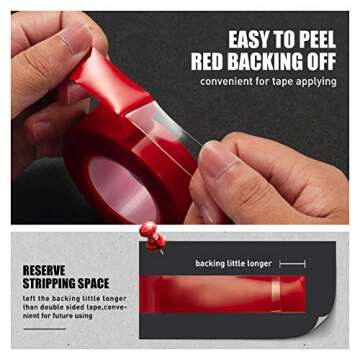 VERSAF Double Sided Tape Heavy Duty - 1/2" 10' Acrylic Strong Adhesive Removable Double Sided Mounting Tape Clear for Carpet Fix/Home Office Wall/DIY Crafts/Poster/LED Lights/Car Glass Decor