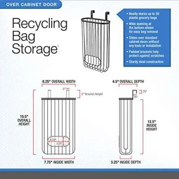 Spectrum Diversified Ashley Over-The-Cabinet Plastic Grocery Bag Dispenser, Plastic Bag Holder for Kitchen Storage & Organization, Under Sink Organizer for Recycling Grocery Bags