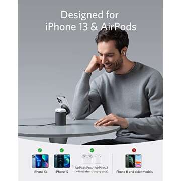 Anker Magnetic Wireless Charger, 623 MagGo 2-in-1 Charging Station with 20W USB-C Charger, for iPhone 14/14 Pro/14 Pro Max/13/13 Pro Max, AirPods Pro (Interstellar Gray)