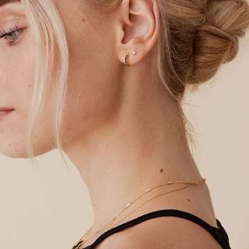 PAVOI 14K Gold Plated Sterling Silver Post Huggies | Cubic Zirconia Huggie Earrings for Women | Blac...