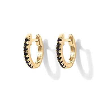 PAVOI 14K Gold Plated Sterling Silver Post Huggies | Cubic Zirconia Huggie Earrings for Women | Black Stones, Yellow Gold