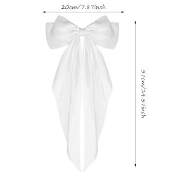 WLLHYF Big Bow Barrettes 2 Pieces Soft Silky Satin Hair Clip Long Tail French Ribbon Hair Pins Metal Bowknot Clips 90's Accessories for Party Valentine's Day Women Girl (White+Wine red)