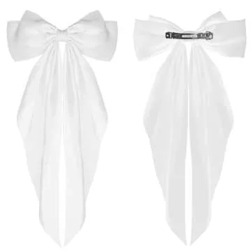 WLLHYF Big Bow Barrettes 2 Pieces Soft Silky Satin Hair Clip Long Tail French Ribbon Hair Pins Metal Bowknot Clips 90's Accessories for Party Valentine's Day Women Girl (White+Wine red)