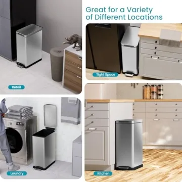 Home Zone Living 12 Gallon Slim Kitchen Trash Can, Stainless Steel, Step Pedal, 45 Liter