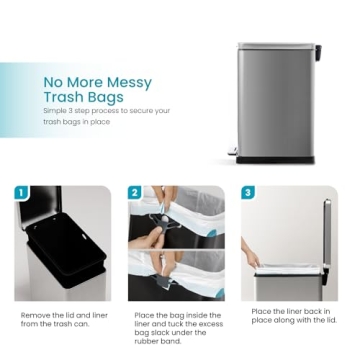 Home Zone Living 12 Gallon Slim Kitchen Trash Can, Stainless Steel, Step Pedal, 45 Liter