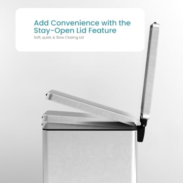 Home Zone Living 12 Gallon Slim Kitchen Trash Can, Stainless Steel, Step Pedal, 45 Liter