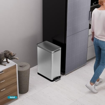 Home Zone Living 12 Gallon Slim Kitchen Trash Can, Stainless Steel, Step Pedal, 45 Liter
