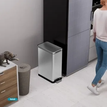 Home Zone Living 12 Gallon Slim Kitchen Trash Can, Stainless Steel, Step Pedal, 45 Liter