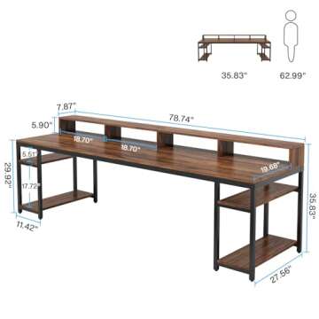 Tribesigns 2-Person Double Office Desk with Storage & Monitor Stand