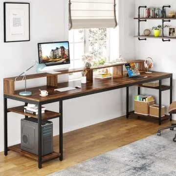 Tribesigns Two Person Desk with Monitor Stand for Home Office