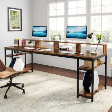 Tribesigns Two Person Desk with Monitor Stand for Home Office