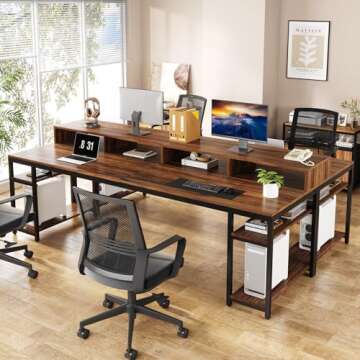 Tribesigns Two Person Desk with Monitor Stand for Home Office
