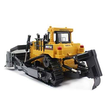 fisca Remote Control Bulldozer RC 1/16 Full Functional Construction Vehicle, 2.4Ghz 11 Channel Dozer Front Loader Toy with Light and Sound for Kids Age 6, 7, 8, 9, 10 and Up Years Old