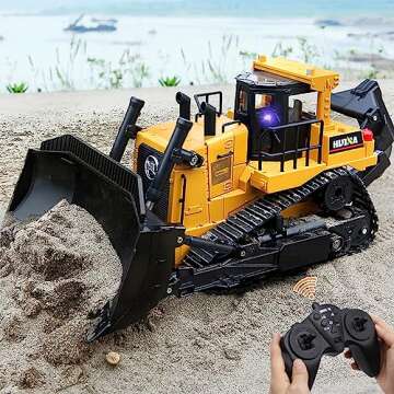 fisca Remote Control Bulldozer RC 1/16 Full Functional Construction Vehicle, 2.4Ghz 11 Channel Dozer Front Loader Toy with Light and Sound for Kids Age 6, 7, 8, 9, 10 and Up Years Old