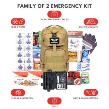 Stealth Angel 2 Person Tan 72 Hour Emergency Kit - Survival Bag for Earthquakes, Hurricanes, and Other Natural Disasters