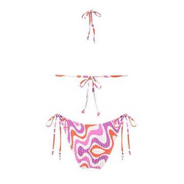 VOLAFA Women's Triangle Bikini Set String Swimsuit Print Tie Smocked Ruched Two Piece Bathing Suit (Small, Purple2)