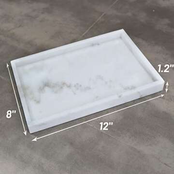 HERFECEAL Natural Marble Tray, White Marble Tray for Bathroom Kitchen Vanity Coffee Table, Serving Tray Storage Decorative Tray for Jewelry Candle Soap Towel Cosmetic Organizer 12"x 8" x1.2"