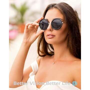 JOOX Polarized Retro Round Sunglasses for Women, Vintage Oversized Ladies Sun Glasses with 100% UV Protection Lens